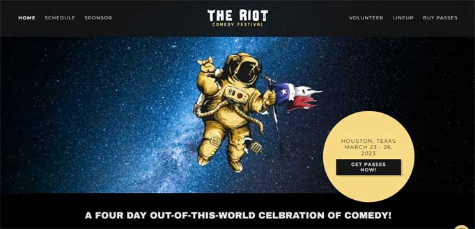 The Riot Comedy Festival website home page